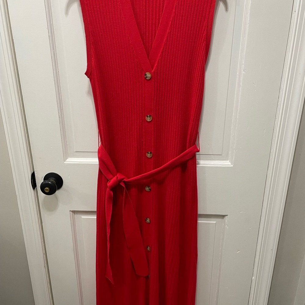 Red Sleeveless Rib Knit Dress